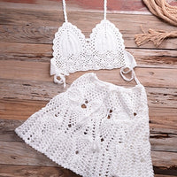 Crochet Women Bikini Top and Skirt Set