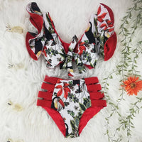 Two-Pieces Women Floral 2020 Push-Up Padded Bra Ruffles Bandage Bikini Set Swimsuit Swimwear Bathing Suit Beachwear Biquini