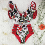 Two-Pieces Women Floral 2020 Push-Up Padded Bra Ruffles Bandage Bikini Set Swimsuit Swimwear Bathing Suit Beachwear Biquini