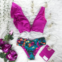 Two-Pieces Women Floral 2020 Push-Up Padded Bra Ruffles Bandage Bikini Set Swimsuit Swimwear Bathing Suit Beachwear Biquini