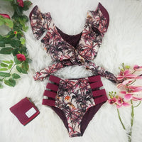 Two-Pieces Women Floral 2020 Push-Up Padded Bra Ruffles Bandage Bikini Set Swimsuit Swimwear Bathing Suit Beachwear Biquini