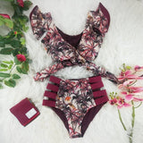 Two-Pieces Women Floral 2020 Push-Up Padded Bra Ruffles Bandage Bikini Set Swimsuit Swimwear Bathing Suit Beachwear Biquini