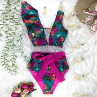 Two-Pieces Women Floral 2020 Push-Up Padded Bra Ruffles Bandage Bikini Set Swimsuit Swimwear Bathing Suit Beachwear Biquini