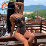 New Sexy Striped One-Piece Swimsuit 2021  Swimwear Backless Bodysuits Summer Beach Bathing Suit