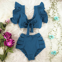 Two-Pieces Women Floral 2020 Push-Up Padded Bra Ruffles Bandage Bikini Set Swimsuit Swimwear Bathing Suit Beachwear Biquini