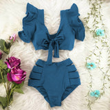 Two-Pieces Women Floral 2020 Push-Up Padded Bra Ruffles Bandage Bikini Set Swimsuit Swimwear Bathing Suit Beachwear Biquini