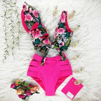 Two-Pieces Women Floral 2020 Push-Up Padded Bra Ruffles Bandage Bikini Set Swimsuit Swimwear Bathing Suit Beachwear Biquini