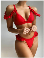 2021 New Summer Women's Ruffle One-shoulder Bikini Set Split High Waist Swimsuit