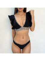 2021 New Summer Women's Ruffle One-shoulder Bikini Set Split High Waist Swimsuit
