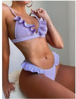 2021 New Summer Women's Ruffle One-shoulder Bikini Set Split High Waist Swimsuit