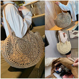 Bohemian Hand-woven Round Woman's Shoulder Bag  Straw Beach Bag Travel