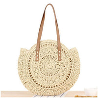 Bohemian Hand-woven Round Woman's Shoulder Bag  Straw Beach Bag Travel
