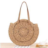 Bohemian Hand-woven Round Woman's Shoulder Bag  Straw Beach Bag Travel