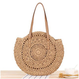 Bohemian Hand-woven Round Woman's Shoulder Bag  Straw Beach Bag Travel