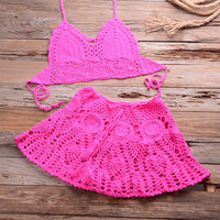 Crochet Women Bikini Top and Skirt Set