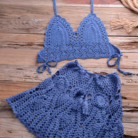 Crochet Women Bikini Top and Skirt Set
