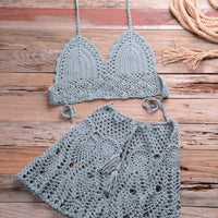 Crochet Women Bikini Top and Skirt Set