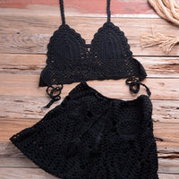 Crochet Women Bikini Top and Skirt Set